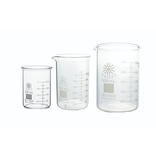 United Scientific™ GLASS BEAKER SET OF 3 (250ml, 400ml and 600ml.)